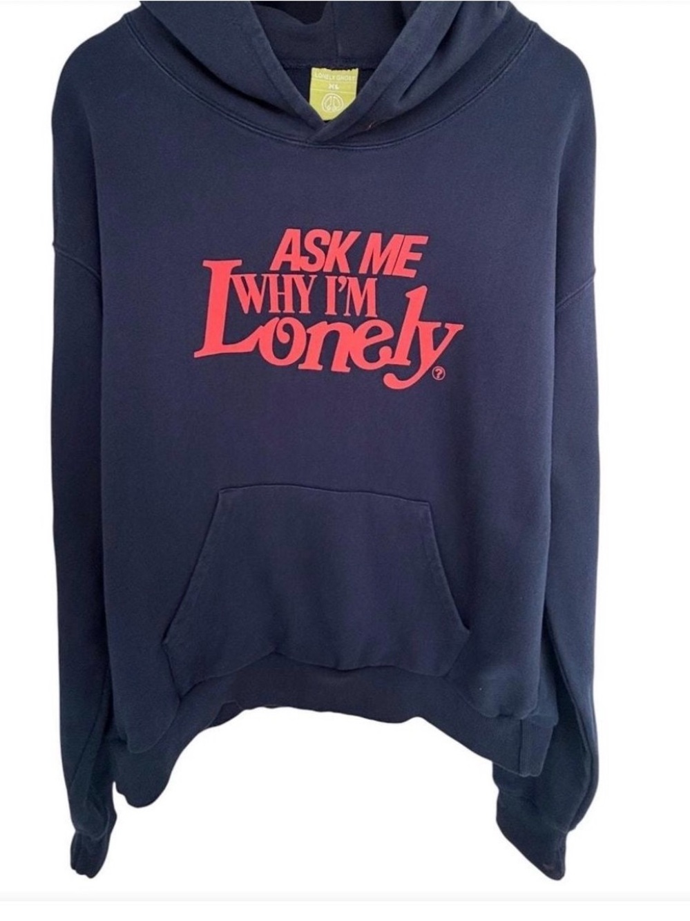 LONELY GHOST Navy Hoodie with Pink 'Ask Me Why I'm Lonely' Graphic